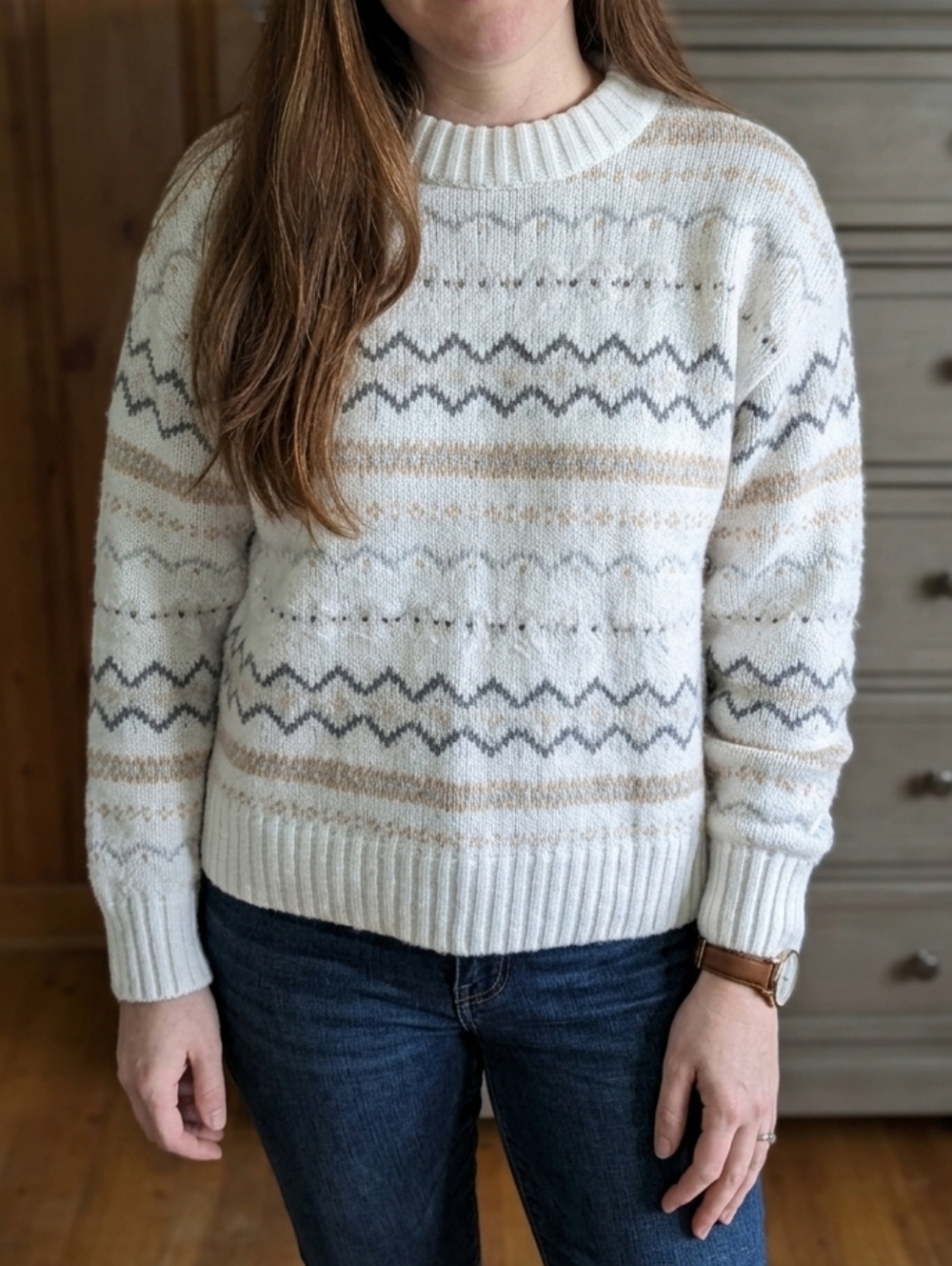 American Eagle Outfitters Cream and Gray Knit Pullover